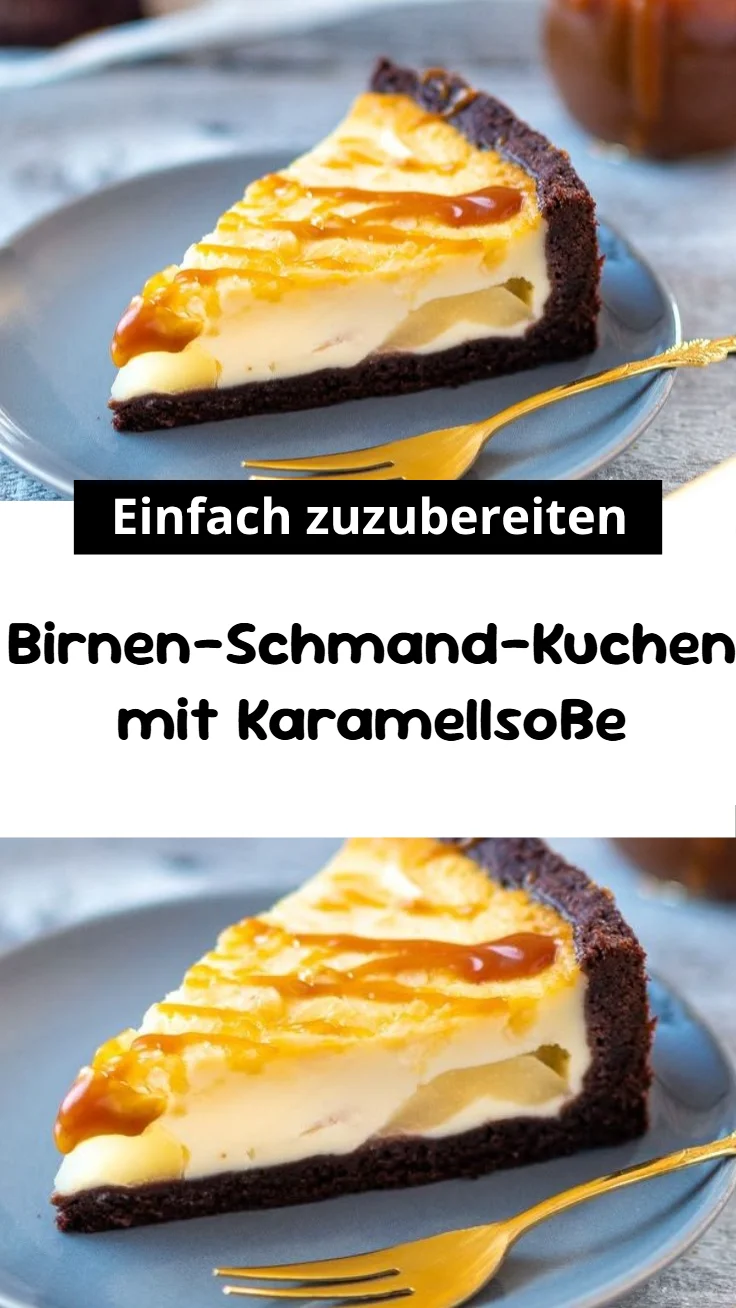 Birnen-Schmand-Kuchen mit Karamellsoße