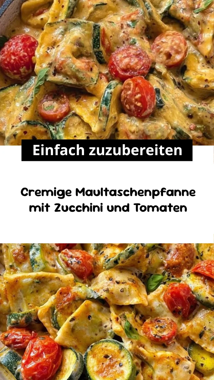 Cremige Maultaschenpfanne mit Zucchini und Tomaten