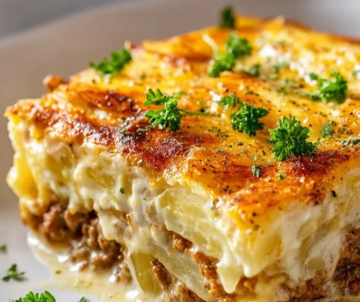 Cremiger Hackfleisch-Kartoffelauflauf mit Kartoffeln und Gewürzen