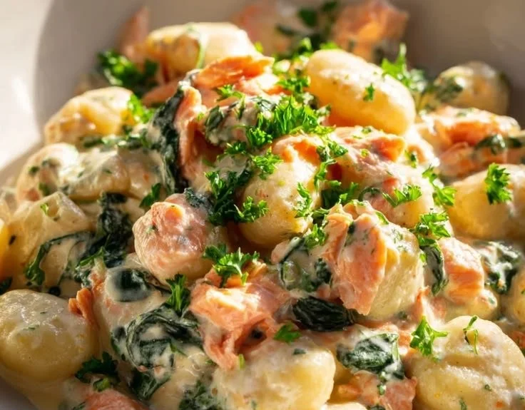 Leckere Lachs-Gnocchi mit frischem Lachs und cremiger Sauce