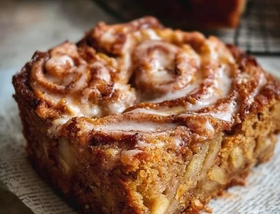 Zimtschnecken mit Apfelkuchen auf einem Teller, frisch gebacken und dekoriert.
